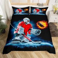 Ice Hockey Sports King Queen Duvet Cover Burning Hockey Ball Bedding Set for Teens Athlete Black 2/3pcs Polyester Quilt Cover 135X200cm-2pcs