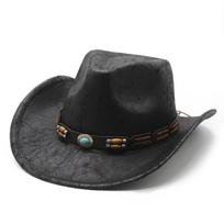 American Eaves Western Cowboy Hat Men'S Spring And Autumn Outdoor L Crack Hat Women'S Leather Sunshade Knight Hat M（56-59cm） black