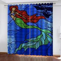 Curtain Set 3D Mermaid Blackout Curtain 2 Pieces, Printing Luxury Decor For Parlour Home All Season Bedroom Living Room W70xH160cmx2&Grommet Top