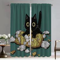 Window Curtain for Room 2 Panel Art Mural Cat Modern Living Room Curtains for Camera Partition Halloween Decoration Shades Child W50xH70cmx2pcs-CL