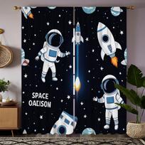 2 Pieces HD Digital Black Department Cartoon Planet Space Astronaut Curtains Home Decorating Style Decorating Living Room Bedroo W52H63inchW132H160cm