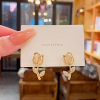 Elegant S925 Silver Tulip Cat's Eye & Diamond Earrings for Women auksas