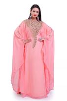 Long Peach Wedding Dubai Farasha Kaftan Georgette Abaya Ramzan Dress Moroccan XS persikas