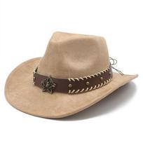 Ethnic Topper Hat, Suede, Upturned Cowboy Hat, Men'S And Women'S Hats, Men'S And Women'S Curled-Brimmed Hats M（56-59cm） beige