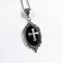 Gothic Vampire Cross Cameo Crystal Pendant Necklace