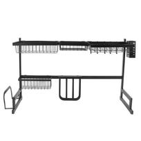 85cm Sink Dish Drying Rack Stainless Steel Draining Storage Shelf Organizer Kitchen Supply Black black