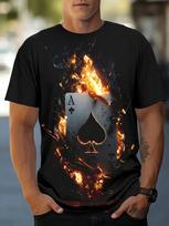 Summer Casual 3D Poker A-pattern Retro Printed Men's T-shirts Short Sleeves O-collar Oversized T-shirt Casual Fashion Sports Top S
