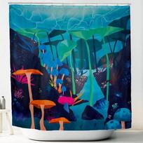 Grybų Dušo Užuolaida Trippy Psichodelinė Žalsvai Mėlyna Augalų Botaninė Grybų Žvaigždėtas Fantazijos Stebuklų Miško Vandeniui Atsparūs Vonios Kambario Rinkiniai W90xH180cm blue