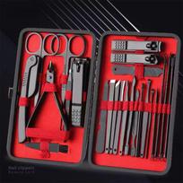 24 vnt./rinkinys Profesionalus manikiūro rinkinys Nerūdijančio plieno nagų kirpimo žirklių rinkinys su odiniu nešiojamu dėklu 24PCS red
