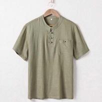 Men's Summer Linen Short-sleeved T-shirt Men's Large Size Cotton and Linen T-shirt Chinese Style XXXXXL žalia