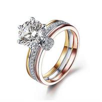 European and American Popular Jewelry Divided Into Two Color Color Retaining Electroplating Ring Hand Decorated Zircon Ring No. 6