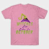 T Shirt Women Witches Are Born In October Halloween Hat Harajuku Print Kawaii Tshirt Summer Short Sleeve Female T-Shirt Top Tee S rožinė
