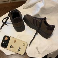 Women's Grape Mom Retro German Training Shoes, Genuine Leather, Thick-Soled Heightening, 2024 Spring Collection. 36 kava
