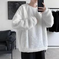 Men's Autumn/Winter Trendy Hong Kong-Style Loose Lamb Wool Sweater, Couple's Solid Color Jacket, Plus Velvet Thick Top Small balta