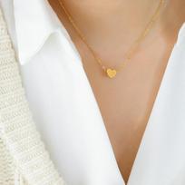 Korean Style 18K Gold Peach Heart Choker Necklace, Titanium Steel
