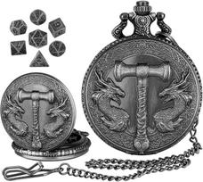 2025 Hammerforge Dragon DND Dice Set, 7pcs Mini Metal Dice with Pocket Watch Shell, Portable D&D Dice with Necklace for RPG Gifts juoda