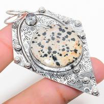 Dalmation Jasper, White Topaz 925 Sterling Silver Jewelry Pendant 2.88  C1n93