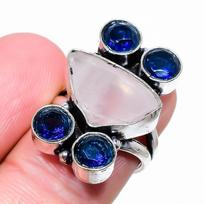 Rose Quartz, Topaz Handmade 925 Sterling Silver Gift Ring Size 6.5 B2l49