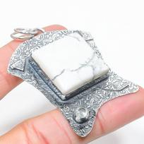 Howlite Jasper, White Topaz 925 Sterling Silver Gift Pendant 2.68  Y8t63