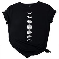 Summer Round Neck Moon Pattern Printed Top Fashionable Casual Short Sleeved Women's Pure Cotton T-shirts S juoda
