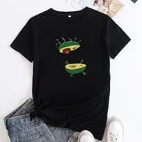 Seasonal Round Neck Avocado Pattern Printed Top Fashionable Casual Short Sleeved Women's Pure Cotton T-shirts S juoda