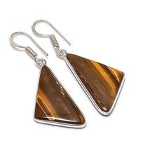 Tigro akis Rankų darbo 925 prabos sidabro papuošalas Auskaras 1.85  r4W47 brown