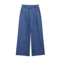 Fashion Women's Baggy Jeans Elegant High Waist Pocket Wide Leg Female Trouser 2025 Spring Lady Casual All-match Denim Pant New S mėlyna