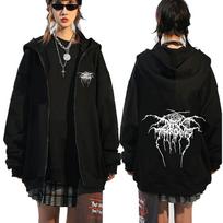 Darkthrone Logo Graphic Zip Up Hoodies Death Metal Gothic Band Zipper Sweatshirts Men Women Oversized Fleece Jacket Hoody Coats S