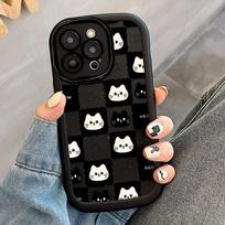 Cute Cat Phone Case For iPhone 13 Case iPhone 15 Pro 11 12 14 16 Pro Max XR XS X 6 7 8 Plus SE Silicone Soft Shockproof Cover For iPhone 12 gray