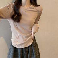Long-sleeved German Velvet Base Shirt for Women In Autumn and Winter New Style Short Student Top Slim and Fashionable Wool T-shirt S