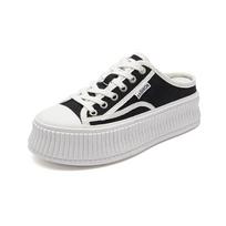 Lazy Baotou Half Slippers Women 'S Summer Outer Wear  New Breathable Canvas Shoes One -Piece Thick Sole Muffin Small White Shoes 35