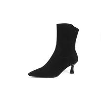 Women's high-heeled short boots spring and autumn pointed-toed thin-heeled simple large-size short boots 35 juoda