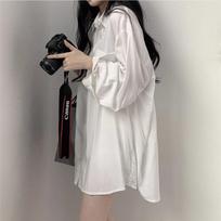 Lazy Style White Sunscreen Shirt for Women In Summer and Autumn Thin Mid-length Shirt Jacket Long Sleeve Women's Top M balta