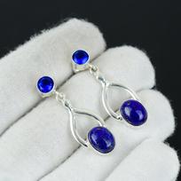 Subtilūs Lapis Lazuli, Londono mėlyno topazo brangakmenių auskarai, 925 prabos sidabro auskarai, rankų darbo boho sidabro papuošalai, kabančios auskarai, Velykų dovanos 1.96" mėlyna