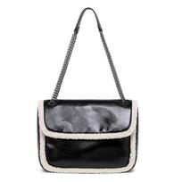 Square composite sacks for women luxury designer bag and purse new in fashion PU stitched lamb wool shoulder crossbody bag