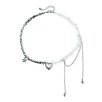 Yousheng Beaded Choker Necklaces for Women Irregular Stone Heart Pendant Necklace with Tassel Valentine's Day Wedding Gift