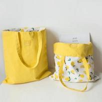 New Millet Wheat Fabric Double-sided Dual-use Shoulder Bags Cotton Linen Pocket Handbag Shopping Bag Female Canvas Cloth Totes geltona