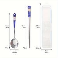 2Pcs 304 stainless steel tableware, cute cartoon British soldier spoon and chopsticks, suitable for hotel household spoons and chopsticks tableware A white