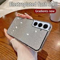 For Samsung Galaxy A55 Case Galaxy SM-A556V, SM-A556U Phone Case Shiny Glitter Plating Silicone Camera Lens Soft Back Cover For Galaxy A55 gray