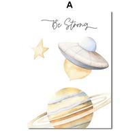 Watercolor Rocket Astronaut UFO Space Planet Star Nursery Wall Art Canvas Painting Posters Prints Wall Pictures Kids Room Decor 21cm×30cm NoFrame