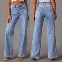 Fashion Loose Stitching Wide Leg Women's Jeans Denim Pants Sexy Full Length Summer High Waist Trousers Jeans XS