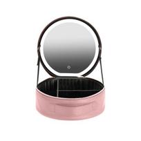 Travel Makeup Bag with Lighted Mirror Rechargeable LED Lighted Cosmetic Organizer rožinė