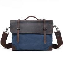 Vintage Canvas Shoulder Bag Casual Messenger Bag Pull Strap Buckle Briefcase Computer Bag mėlyna