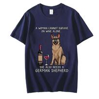 Men T-shirt German Shepherd and Wine Funny Dog Funny T Shirts for Men Women Casual Unisex Tee Shirts Oversized Tops Y2k Clothing S smėlis