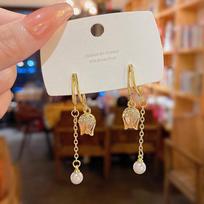High-End Pink Tulip Tassel Earrings with S925 Silver Needle white