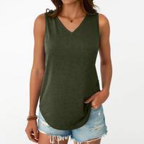 Women's Fashion Casual Slim Sleeveless V Neck T-Shirt Top L armijos žalia spalva