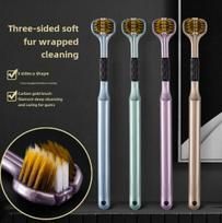 Trisienis U formos dantų šepetėlis suaugusiems - Minkšti šereliai ir liežuvio grandiklis, Rankinis burnos priežiūros įrankis 1-pack [Cardboard Packaging] black