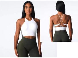 Women's Cross-Back Sports Underwear: High Elasticity, Quick-Drying, Nude Feel for Dance, Running, Fitness, and Yoga. Medium balta