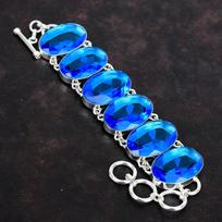 Faceted london blue topaz bracelet handmade gemstone bracelet 925 sterling silver bracelet adjustable chain bracelet silver jewelry for gift Adjustable