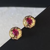 Exquisite Glossy Gem Series Ruby red earrings for women vintage Light Luxury Crystal Star earings stud Banquet Jewelry